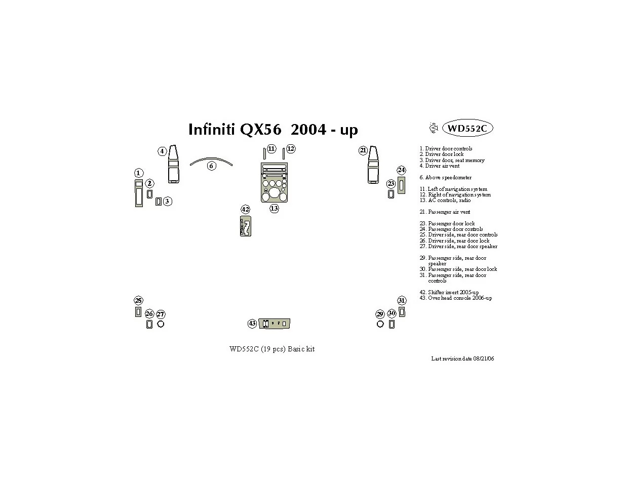 Infiniti QX56 2004-2007 Basic Set Interior BD Dash Trim Kit - 1 - Interior Dash Trim Kit