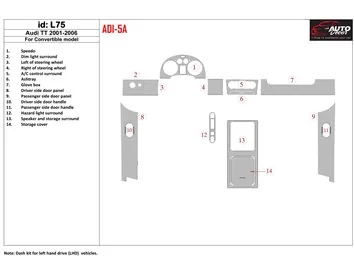 Audi TT 2001-2006 Toit rabattable-Cabrio, 14 pièces ensemble Intérieur BD Dash Trim Kit - 1