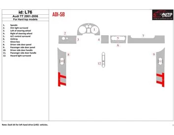Audi TT 2001-2006 Toit souple-Coupé, 12 Pièces Set Intérieur BD Dash Trim Kit - 1