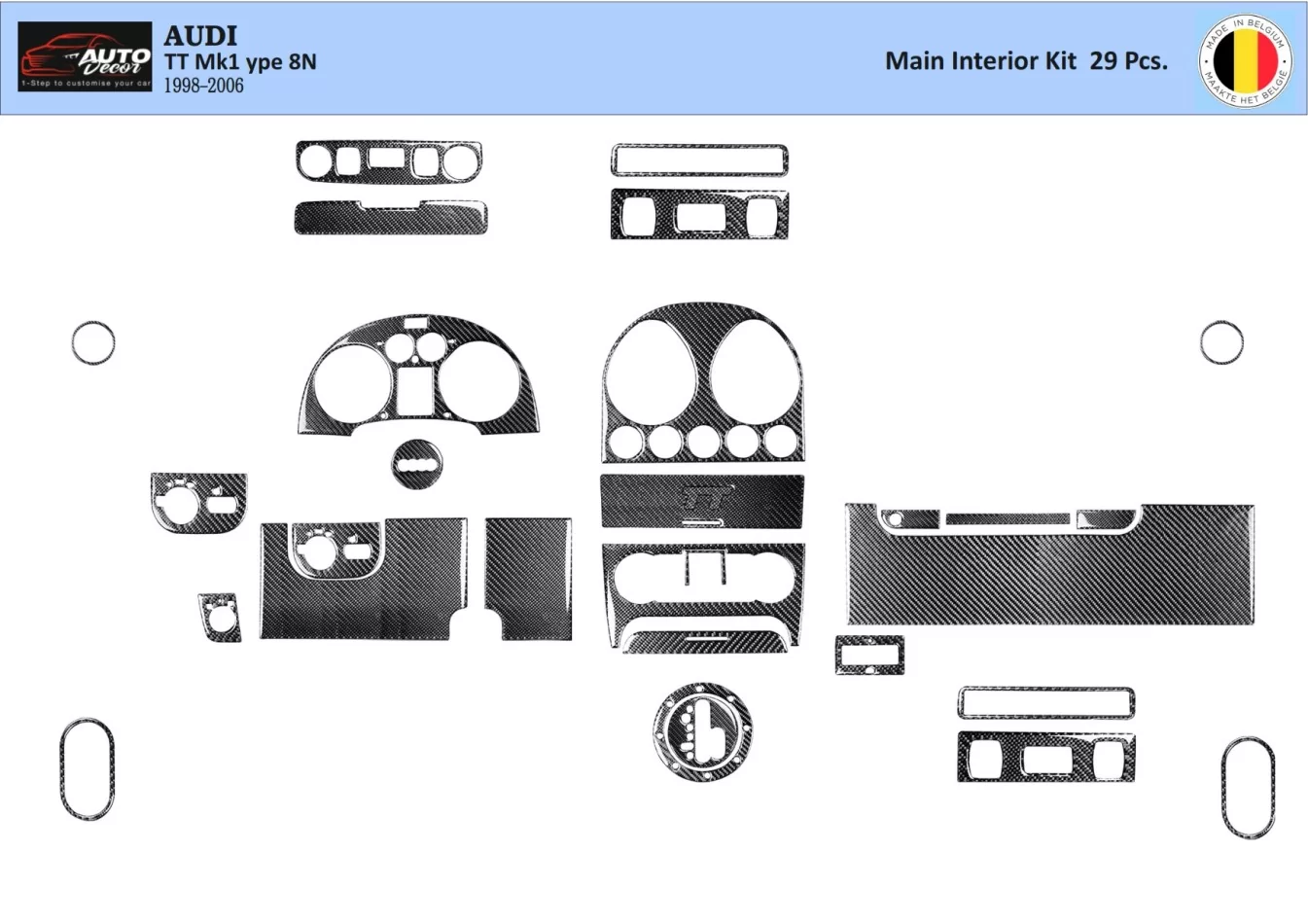 Audi TT 2001-2006 Soft Roof-Coupé, 29 Pièces Set Intérieur BD Dash Trim Kit - 1