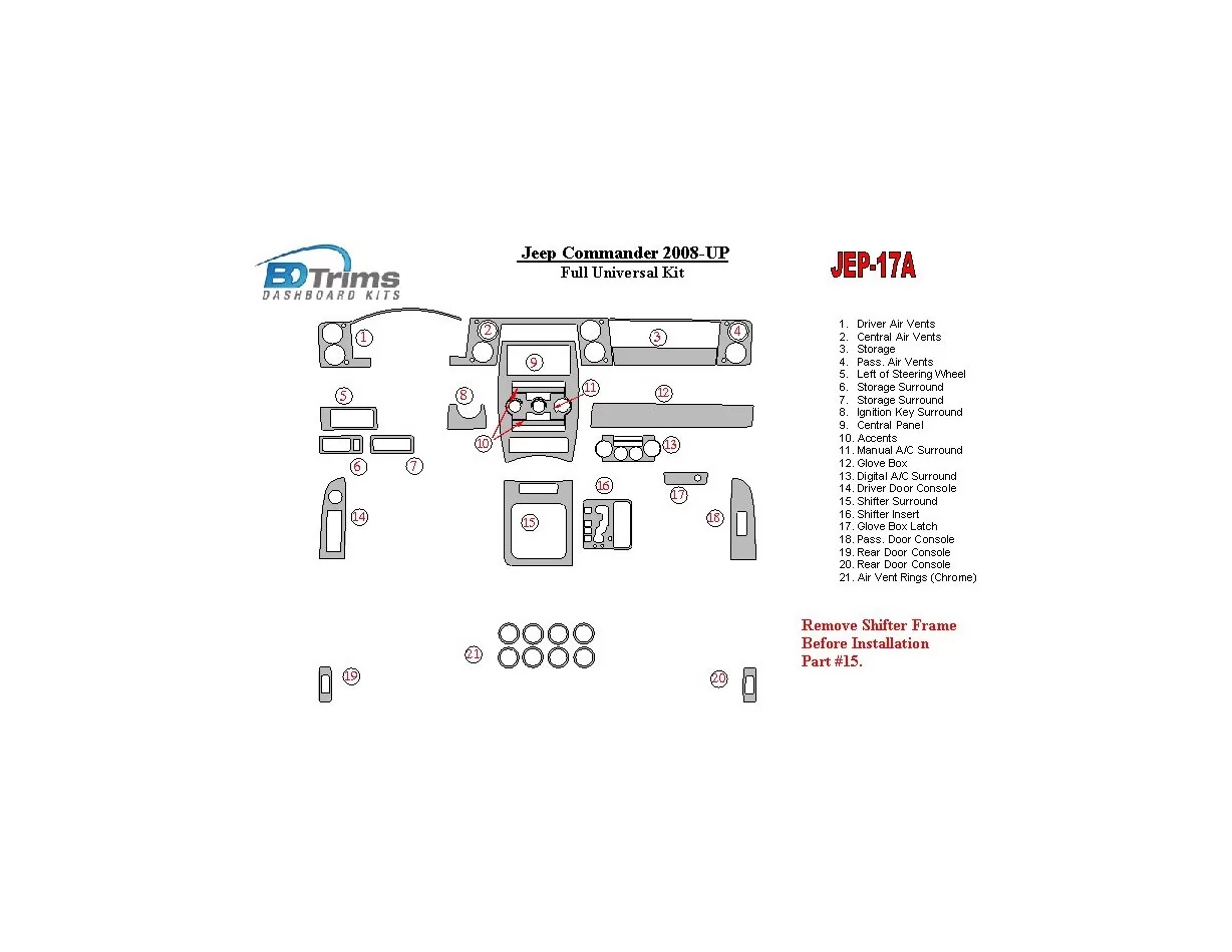Jeep Commander 2008-UP Kit de garniture de tableau de bord intérieur complet universel BD - 1