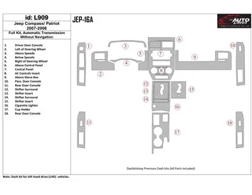 Jeep Compass 2007-2008 Volledige set, automatische versnelling, zonder NAVI Interieur BD Dash Trim Kit - 1