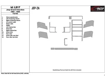 Jeep Grand Cherokee 1992-1995 Volledige set, 13-delige set Interieur BD Dash Trim Kit - 1