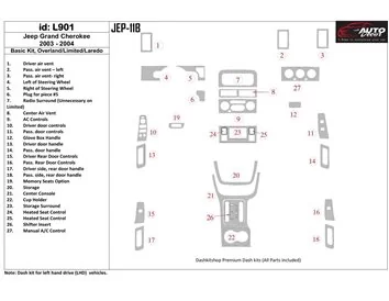 Jeep Grand Cherokee 2003-2004 Basic Set, Overland, Limited, Laredo Interieur BD Dash Trim Kit - 1