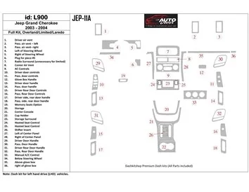 Jeep Grand Cherokee 2003-2004 Ensemble complet, Overland, Limited, Laredo Interior BD Dash Trim Kit - 1