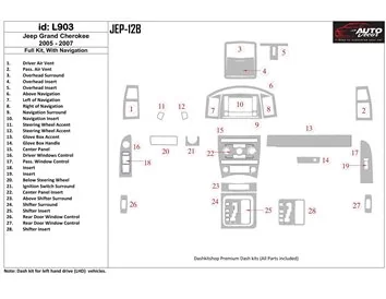Jeep Grand Cherokee 2005-2007 Volledige set, met NAVI Interieur BD Dash Trim Kit - 1