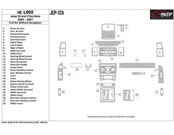 Jeep Grand Cherokee 2005-2007 Volledige Set, Zonder NAVI Interieur BD Dash Trim Kit - 1