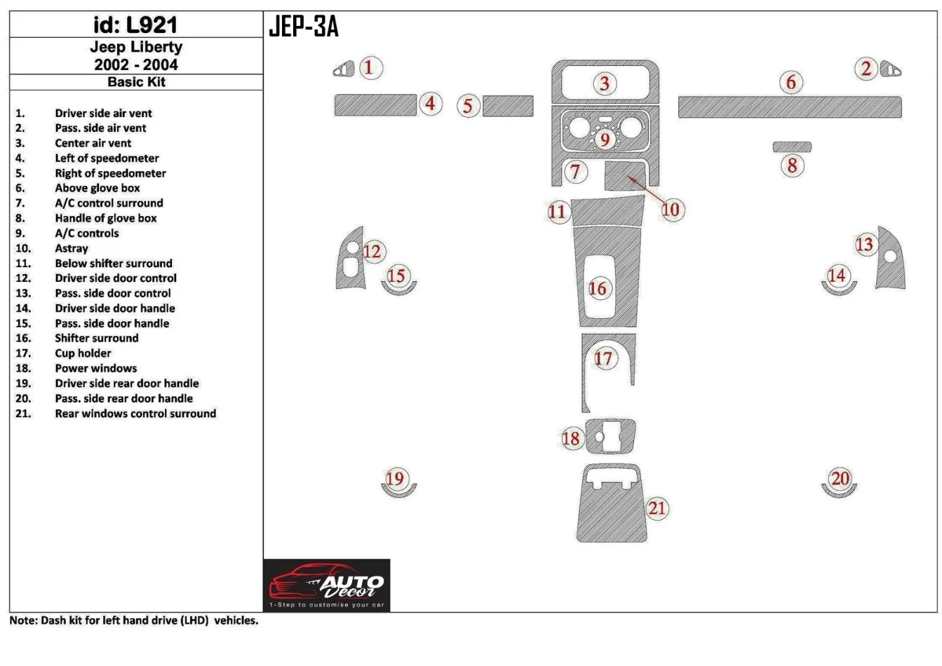 Jeep Liberty 2002-2004 Basic Set Interior BD Dash Trim Kit - 1 - Interior Dash Trim Kit