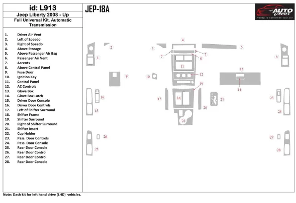 Jeep Liberty 2008-UP Full Universal Set Interior BD Dash Trim Kit - 1 - Interior Dash Trim Kit Jeep Liberty 2008-UP Full Universal Set Interior BD Dash Trim Kit - 1 - Interior Dash Trim Kit