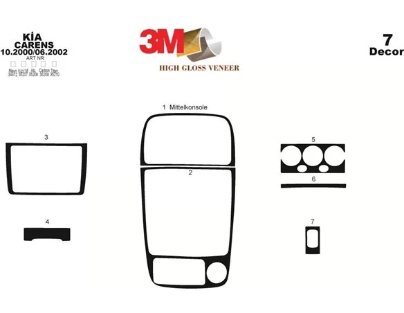 Kia Carens 10.00-06.02 3D Interior Custom Dash Trim Kit 7-Parts