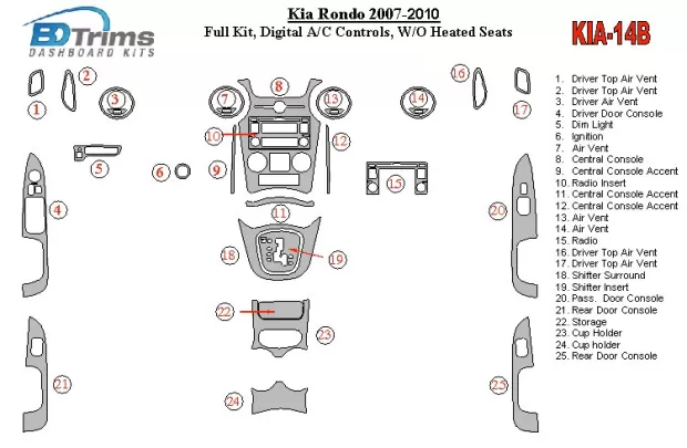 Kia Carens/Rondo 2007-UP Full Set, Automatic A/C Controls, W/O Heated Seats Interior BD Dash Trim Kit - 1 - Interior Dash Trim K Kia Carens/Rondo 2007-UP Full Set, Automatic A/C Controls, W/O Heated Seats Interior BD Dash Trim Kit - 1 - Interior Dash Trim K