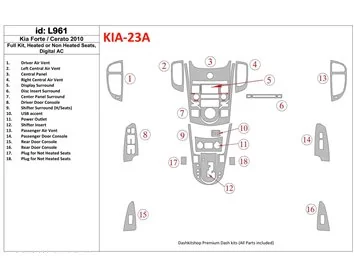 KIA Cerato 2010-2011 Ensemble complet, kit de garniture de tableau de bord intérieur berline BD - 1