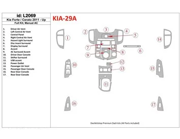 KIA Cerato 2011-UP Ensemble complet, kit de garniture de tableau de bord intérieur BD pour climatisation - 1