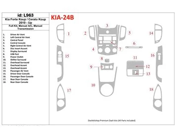 KIA Cerato Koup 2010-UP Ensemble complet, climatisation, boîte de vitesses manuelle Kit de garniture de tableau de bord BD intér