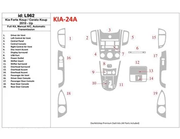KIA Cerato Koup 2010-UP Ensemble complet, boîte de vitesses manuelle AC, kit de garniture de tableau de bord BD intérieur à engr