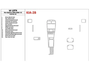 KIA Optima 2004-2006 Volledige set, EX, jaren: 2004 - 2006 1/2 interieur BD dashboardafwerkingsset - 1