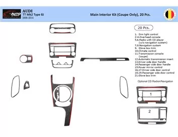 Audi TT 2008-2014-Coupé 3D Intérieur Tableau de Bord Garniture Kit Dash Trim Dekor 20-Parts - 1
