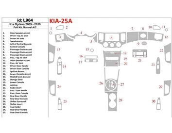 KIA Optima 2009-2010 Volledige set, handgeschakelde versnellingsbak AC Interieur BD Dash Trim Kit - 1