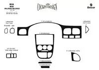 Kia Rio 09.00-08.02 Kit de garniture de tableau de bord intérieur 3D Dash Trim Dekor 9-Parts - 2 Kia Rio 09.00-08.02 Kit de garniture de tableau de bord intérieur 3D Dash Trim Dekor 9-Parts - 2