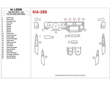 Kia Rio 2012-UP Volledige Set, Met UVO Radio Interieur BD Dash Trim Kit - 1