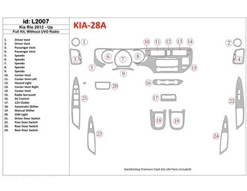 Kia Rio 2012-UP Volledige set, zonder UVO-radio Interieur BD Dash Trim Kit - 1