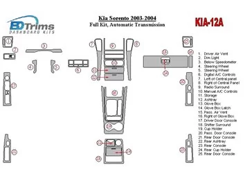 Kia Sorento 2003-2004 Ensemble complet, kit de garniture de tableau de bord intérieur BD à engrenage automatique - 1