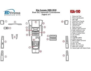 KIA Sorento 2008-2010 basisset, automatische versnelling, met stoelverwarming Interieur BD Dash Trim Kit - 1