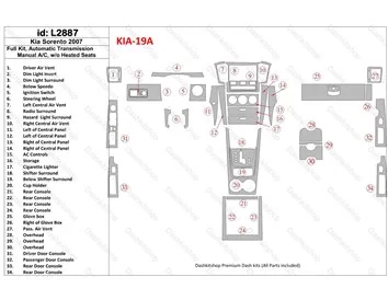 KIA Sorento 2008-2010 Kit Complet, Vitesse Automatique, Sans Sièges Chauffants Intérieur BD Dash Trim Kit - 1