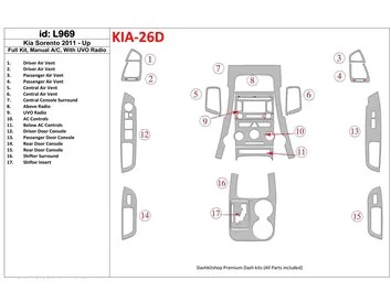 KIA Sorento 2011-UP Volledige set, airconditioning, met UVO-radio Interieur BD Dash Trim Kit - 1