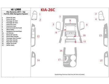 KIA Sorento 2011-UP Volledige set, met NAVI-systeem Interieur BD Dash Trim Kit - 1