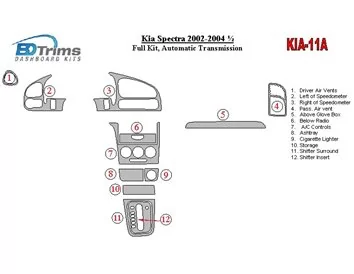Kia Spectra 2002-2004 Ensemble complet, kit de garniture de tableau de bord intérieur BD à engrenage automatique - 1