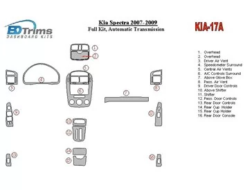 KIA Spectra 2007-UP Ensemble complet, kit de garniture de tableau de bord intérieur BD à engrenage automatique - 1