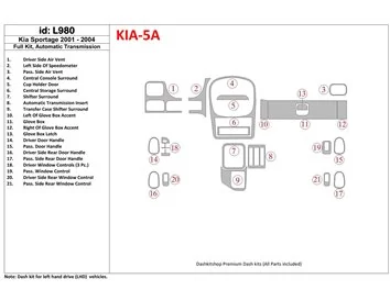 Kia Sportage 2001-2005 Ensemble complet de garnitures de tableau de bord intérieur BD - 1
