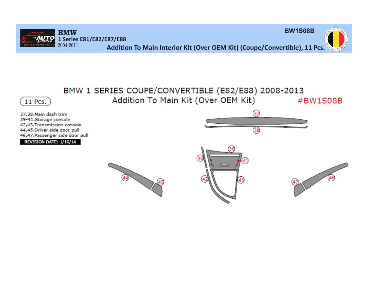 BMW 1 Series E81 E88 2004-2011 Inleg dashboard Interieurset aansluitend en pasgemaakt op he 11 -Teile - 1