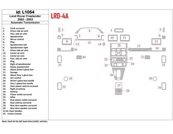 Land Rover Freelander 2002-2003 Ensemble complet, ensemble de 34 pièces Kit de garniture de tableau de bord intérieur BD - 1