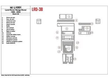 Ensemble de base Land Rover Range Rover 1996-2002, conformité OEM, kit de garniture de tableau de bord intérieur BD de 16 pièces
