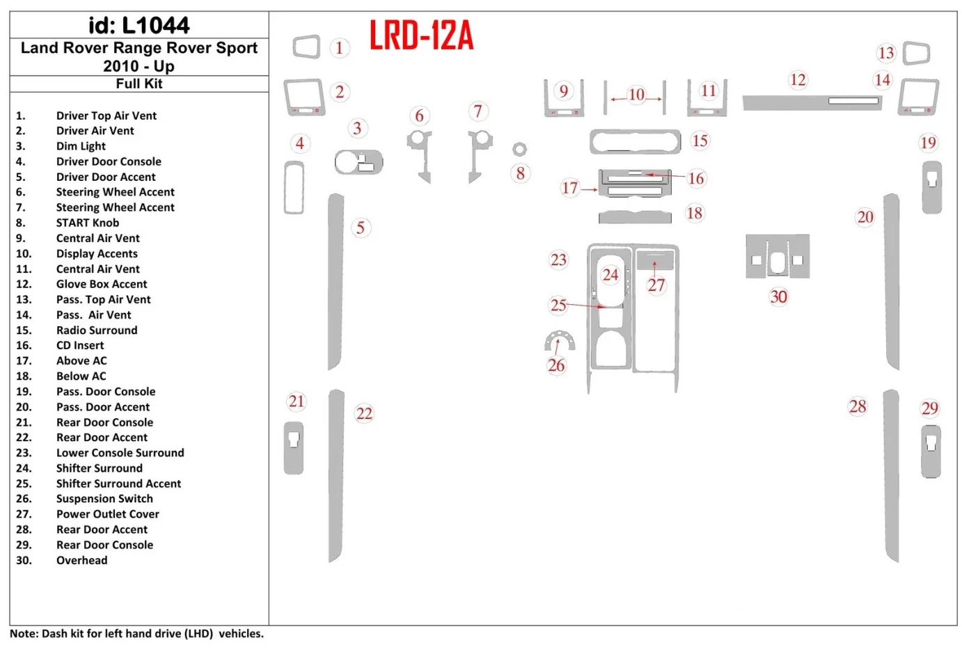 Land Rover Range Rover Sport 2010-UP Full Set Interior BD Dash Trim Kit - 1 - Interior Dash Trim Kit