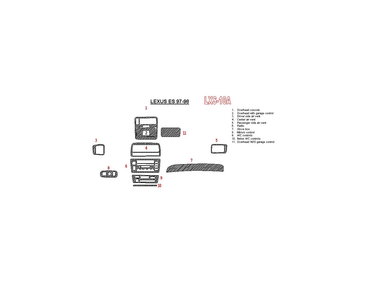 Lexus ES 1997-1998 Full Set, OEM Compliance Interior BD Dash Trim Kit - 1 - Interior Dash Trim Kit