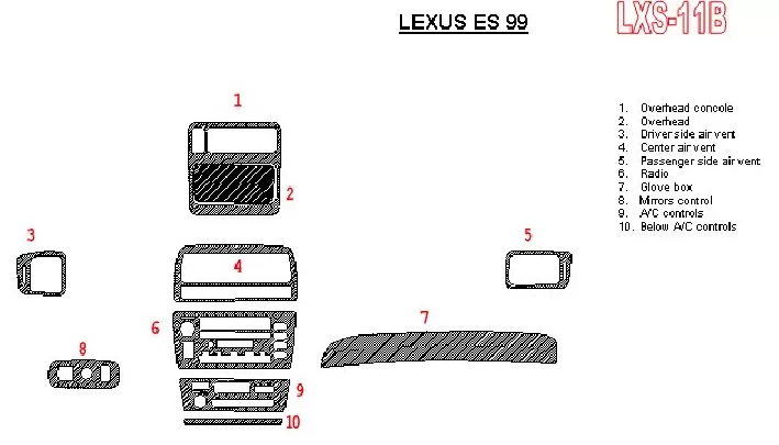 Lexus ES 1999-1999 Full Set, OEM Compliance Interior BD Dash Trim Kit - 1 - Interior Dash Trim Kit Lexus ES 1999-1999 Full Set, OEM Compliance Interior BD Dash Trim Kit - 1 - Interior Dash Trim Kit