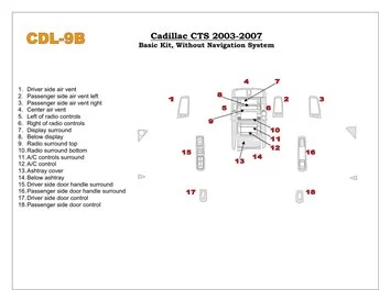 Cadillac CTS 2003-2007 Basic Set, 18 Parts set Interior BD Dash Trim Kit - 1