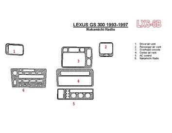 Lexus GS 1993-1997 Radio Nakamichi, conformité OEM, ensemble de 6 pièces Kit de garniture de tableau de bord intérieur BD - 1