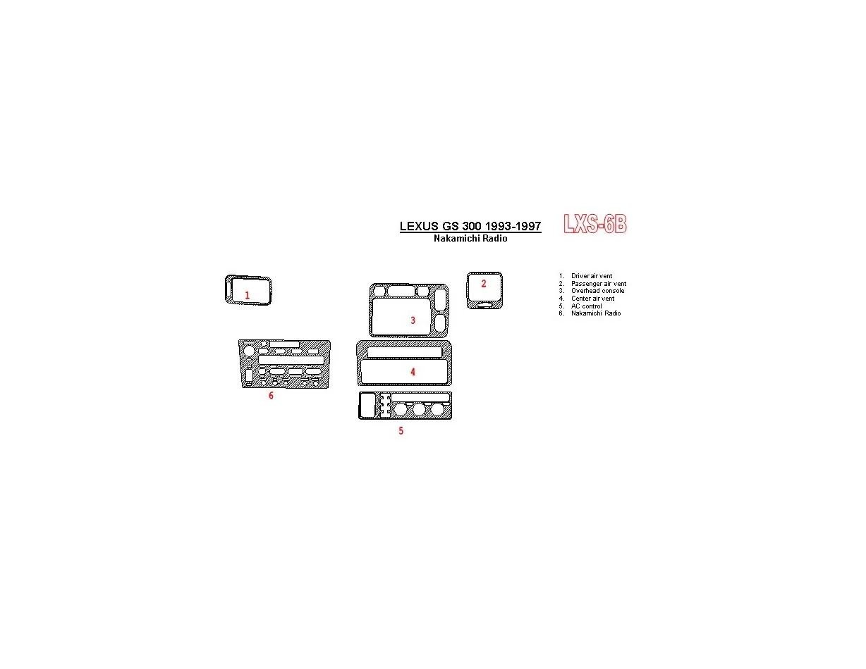 Lexus GS 1993-1997 Nakamichi Radio, OEM Compliance, 6 Parts set Interior BD Dash Trim Kit - 1 - Interior Dash Trim Kit
