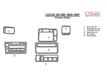 Lexus GS 1993-1997 Radio Pioneer, conformité OEM, ensemble de 6 pièces Kit de garniture de tableau de bord intérieur BD - 1