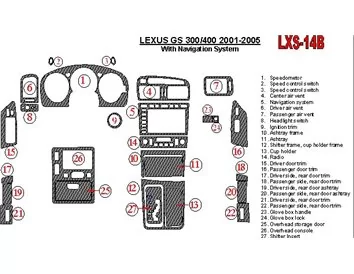Lexus GS 2001-2005 avec système NAVI, kit de garniture de tableau de bord intérieur BD conforme OEM - 1