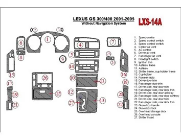 Lexus GS 2001-2005 Sans système NAVI, kit de garniture de tableau de bord intérieur BD conforme OEM - 1