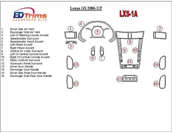 Lexus GS 2006-UP Ensemble complet de garnitures de tableau de bord intérieur BD - 1