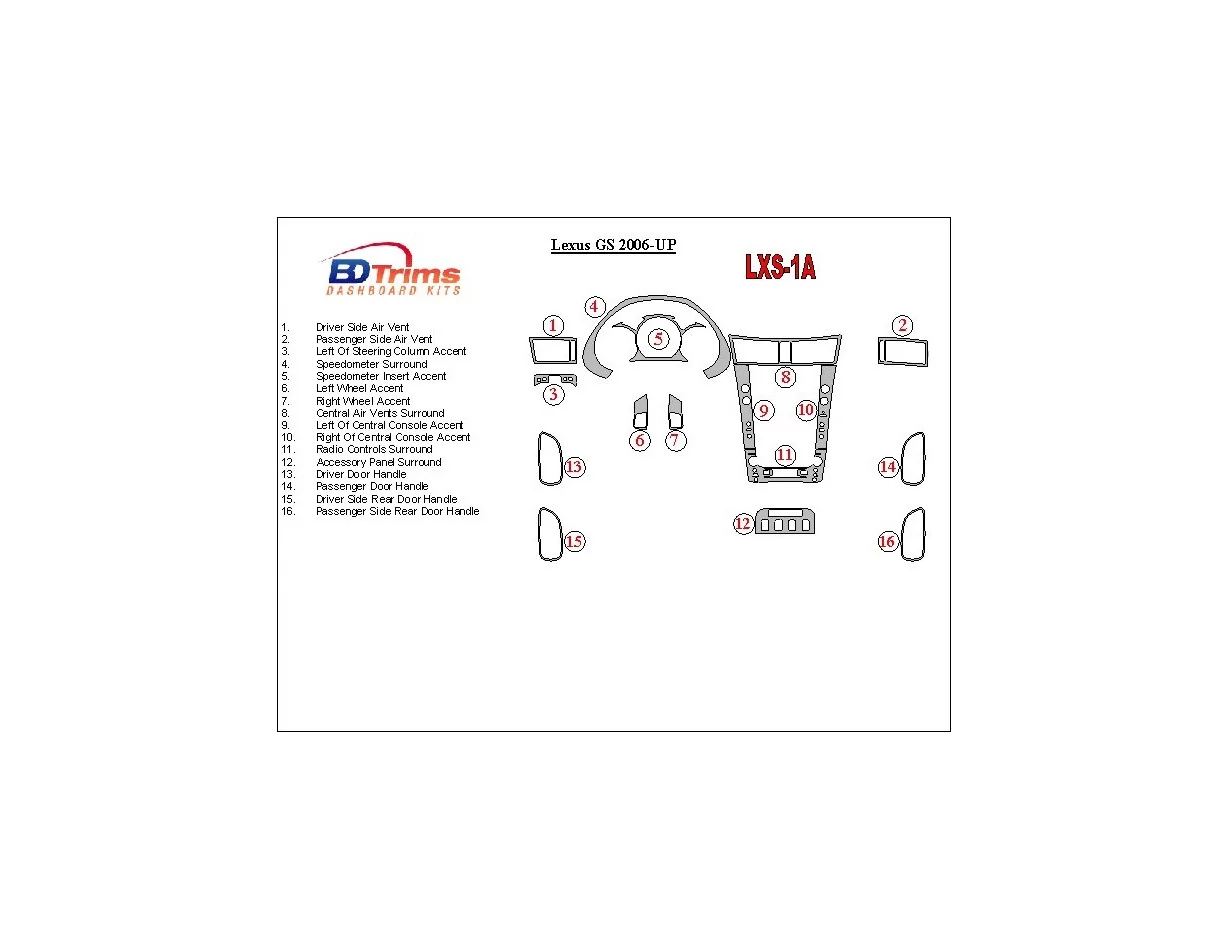 Lexus GS 2006-UP Full Set Interior BD Dash Trim Kit - 1 - Interior Dash Trim Kit