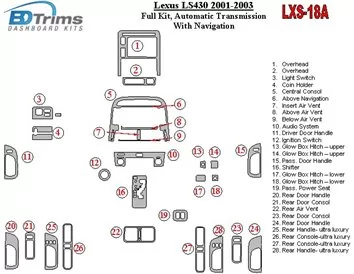 Lexus LS 2001-2003 Volledige set, automatische versnelling, met NAVI Interieur BD Dash Trim Kit - 1