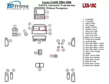 Lexus LS 2004-2006 Volledige set, automatische versnelling, zonder navigatie Interieur BD Dash Trim Kit - 1