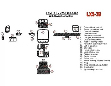 Lexus LX-470 1998-UP avec système NAVI, kit de garniture de tableau de bord BD intérieur de conformité OEM - 1